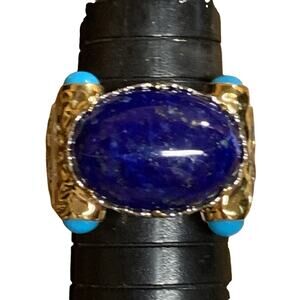Gems En Vogue Ring Size 9 Sterling Silver, Gold, Lapis & Turquoise M. Valitutti